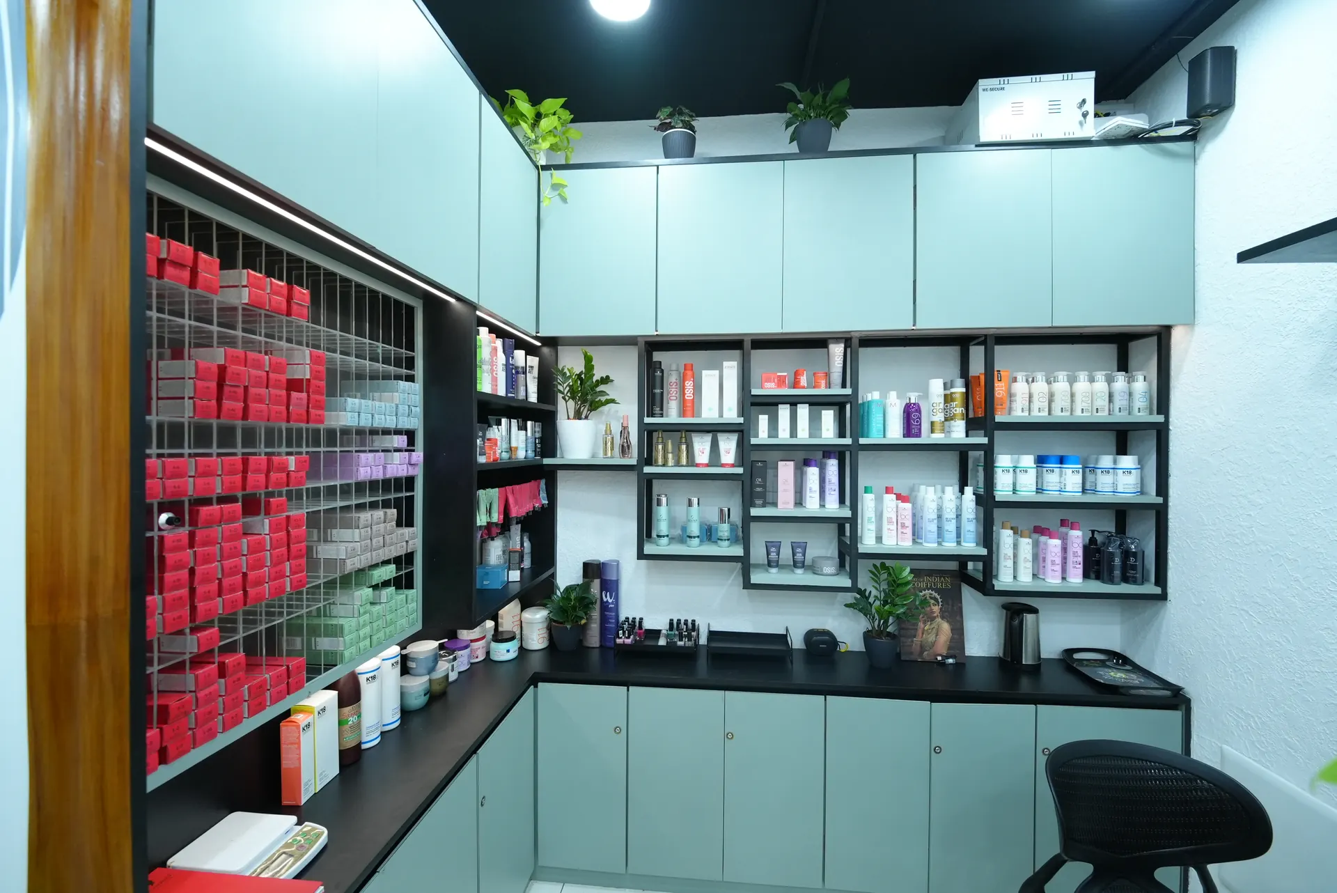 Professional colour and care products displayed inside RAM KALASAPATI