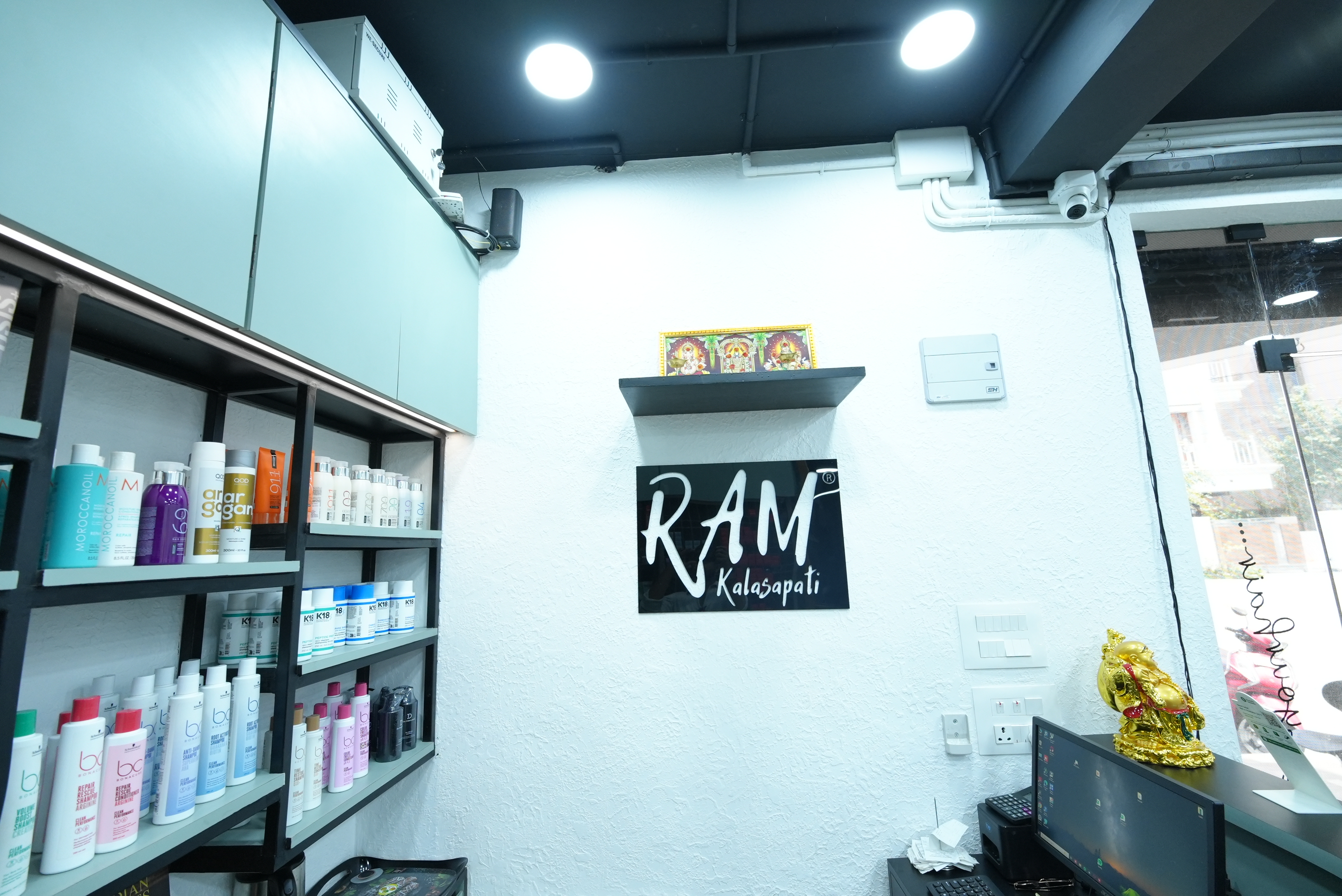 RAM KALASAPATI product shelves and logo wall used for treatment care